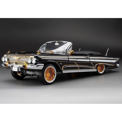 1961 Chevrolet Impala Open Convertible Lowrider Black with Gold "American Collectibles" 1/18 Diecast Model Car by Sun Star