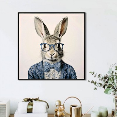 Gallery Wrapped Canvas Wall Art Dapper Bunny in Tailored Cobalt Blue Suit,Animal Portrait Framed Print for Lounge/Office Decor picture painting
