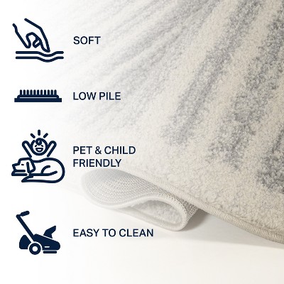 Khalil Cream and Gray Striped Synthetic Runner Rug 2'-2" X 8'