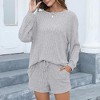 Women's Clothing Set Loose Sportswear Striped Crew Neck Long Sleeve Top Shorts Home Wear Suit - 3 of 4
