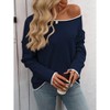 Women's Fall Long Sleeve Round Neck Sweater Shirt Color Block Casual Top Blouse - 2 of 2