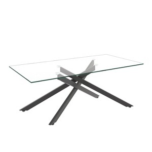 Dolonm 47.2" Rectangular Tempered Glass Coffee Table with Black Metal Legs, Modern Living Room Center Table - 1 of 4