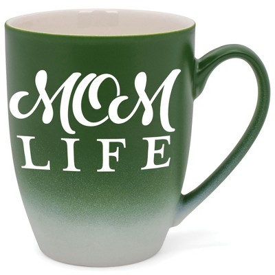 Elanze Designs Mom Life Two Toned Ombre Matte Green and White 12 ounce Ceramic Stoneware Coffee Cup Mug