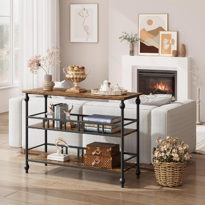 Console Table 43”, 3-Tier Industrial Entryway Table, Narrow Entrance Sofa Table with Shelves Sofa Table for Hallway, Living Room, Small Space