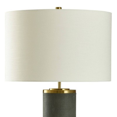Graphite Shagreen Table Lamp with Polished Brass Accent and Off-White Shade