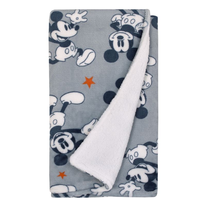 Disney Mickey Mouse Gray, Navy, White and Red Stars Super Soft Cuddly Plush Baby Blanket, 1 of 5