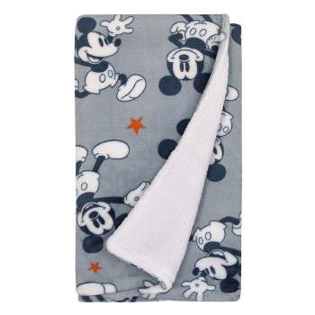Disney Mickey Mouse Gray, Navy, White and Red Stars Super Soft Cuddly Plush Baby Blanket