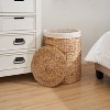 Ludmilla Round Tall Water Hyacinth Woven Wicker Laundry Hamper with Lid - For Clothes, Canvas - 3 of 4