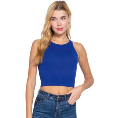 Slickblue Fashionable & Trendy Halter Neck Crop Top – Comfortable, Flattering Fit, Olive Green/Royalty, Sizes S-M-L