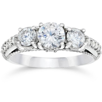 Pompeii3 1 1/5ct Vintage Heirloom Diamond Engagement Ring 14K White Gold Lab Created