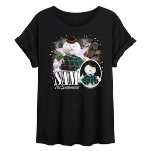 Women's - Rudolph - Sam The Snowman Bootleg Oversized Graphic T-Shirt - 1 of 4