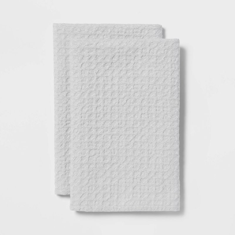 2pk Cotton Big Waffle Kitchen Towels Gray - Threshold&#8482;, 1 of 5