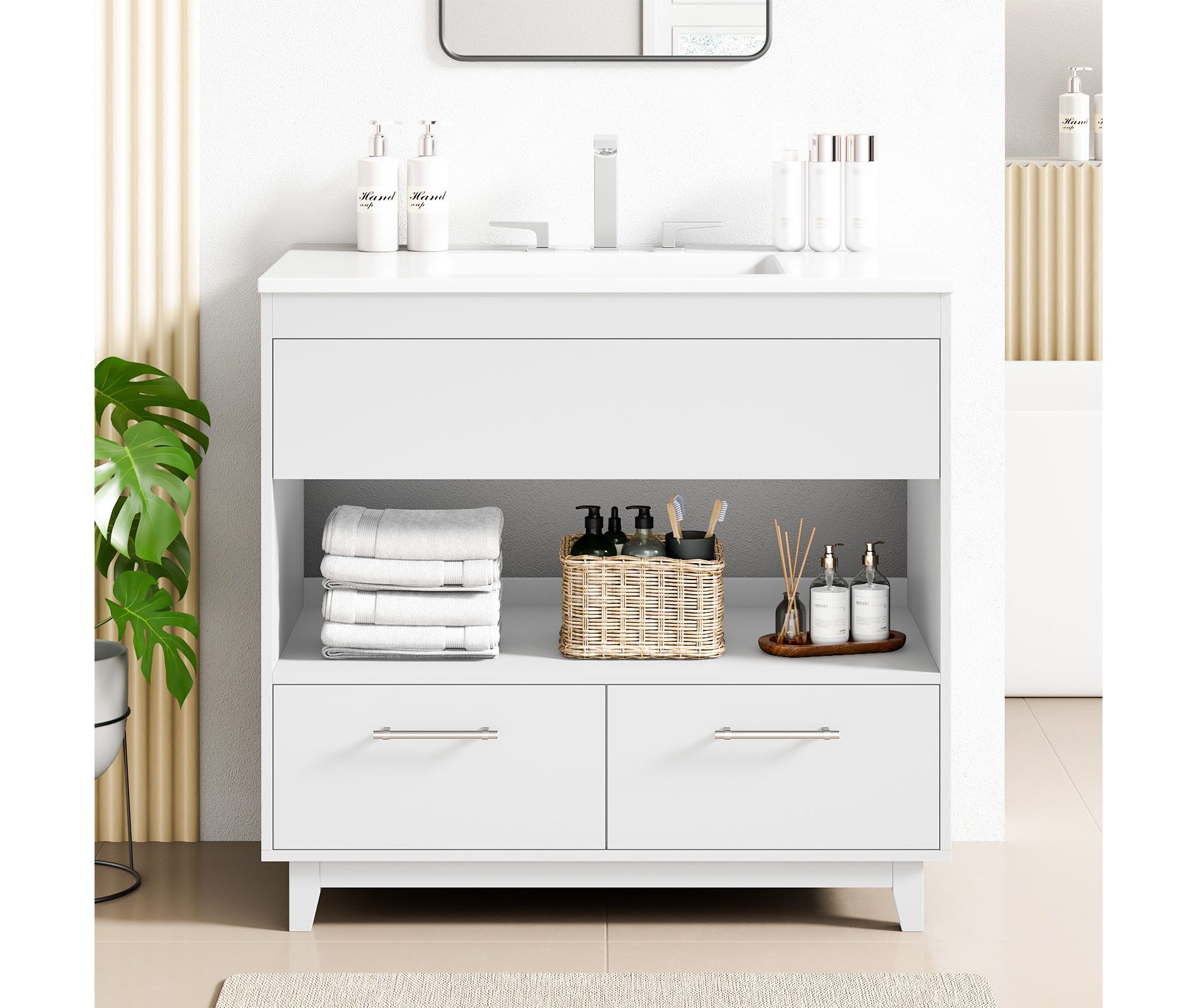 Hyleory Contemporary Bathroom Vanity with Integrated Sink – Faucet Not Included