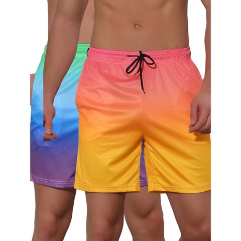 Lars Amadeus Men's Contrast Color Summer Beach Colorful Swimwear Shorts 2 Packs Green Blue/Pink Yellow 28