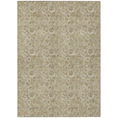 Beige Taupe And Brown Floral Washable Indoor Outdoor Area Rug
