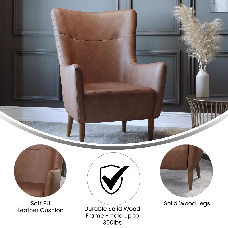 Merrick Lane Traditional Wingback Accent Chair, Faux Leather Upholstery and Wooden Frame and Legs, 5 of 11