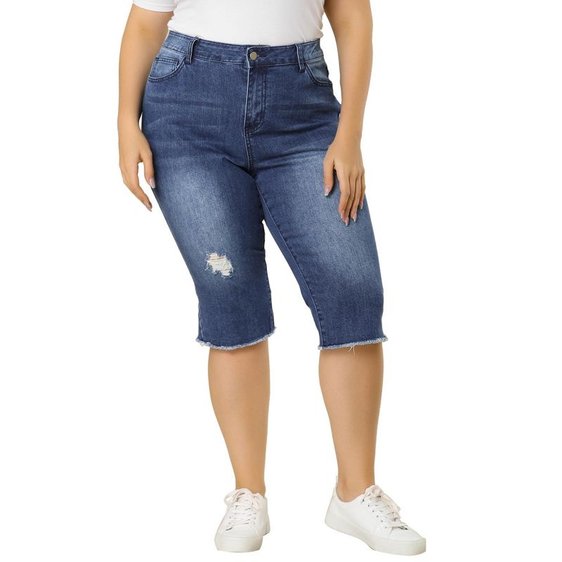 Agnes Orinda Women's Plus Size Capri Ripped Slash Pocket Raw Hem Slim Casual Jean Shorts, 3 of 7