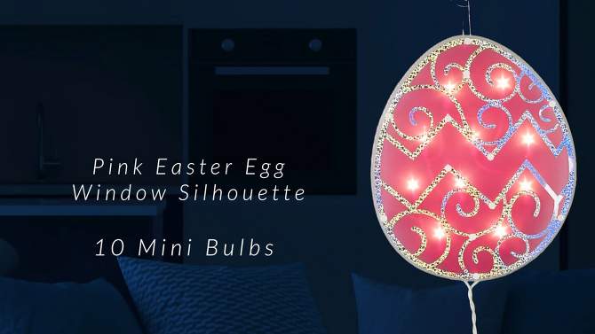Northlight Lighted Easter Egg Window Silhouette Decoration - 12" - Pink, 2 of 6, play video