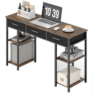 Aghana Digitals Rustic Brown Compact Home Office Desk with 3 Fabric Drawers, 4 Adjustable Shelves & - 1 of 4