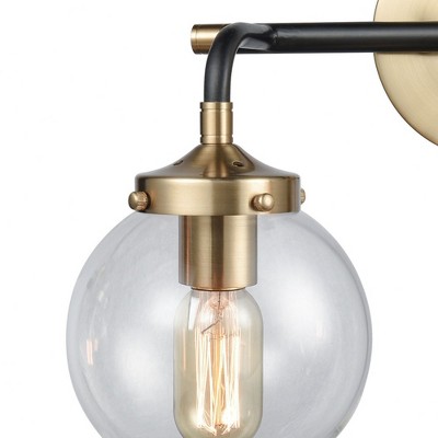 Boudreaux 2-Light Vanity in Matte Black and Antique Gold with Clear Blown Glass