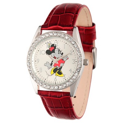 Women's Disney Minnie Mouse Silver Alloy Glitz Watch - Red