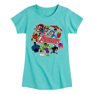 Girls' - Marvel - Avengers Stickers Style Fitted Short Sleeve Graphic T-Shirt - 1 of 4
