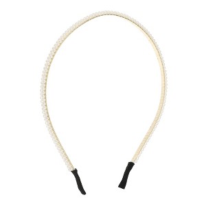 Unique Bargains Women's Elegant Faux Pearl Headband 4.72" Gold Tone White 1 Pc - 1 of 4