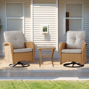 Gymojoy Outdoor Patio Wicker Swivel Chair Glider Chair Table with Removable Cushions - 1 of 4