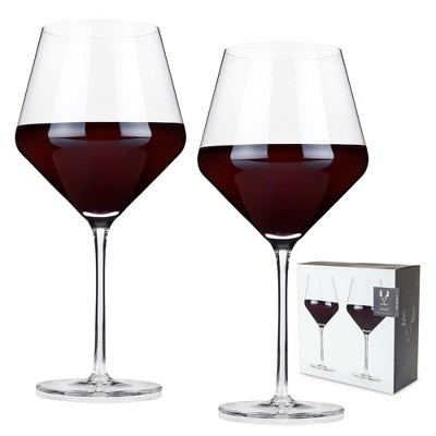 Viski Raye Angled Crystal Wine Glasses Set of 2