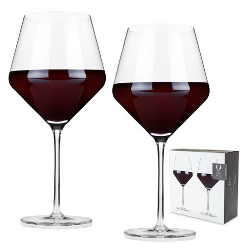 Viski Raye Angled Crystal Bordeaux Wine Glasses Set Of 2 - Premium Crystal  Clear Glass, Modern Stemmed, Flat Bottom Red Wine Gift Set - 16oz : Target