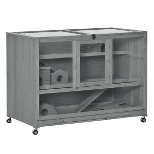 Skyzone Slate Grey 3-Tier Fir Wood Hamster Cage with Seesaw, Hideouts, Rolling Wheels & Multiple - 1 of 4