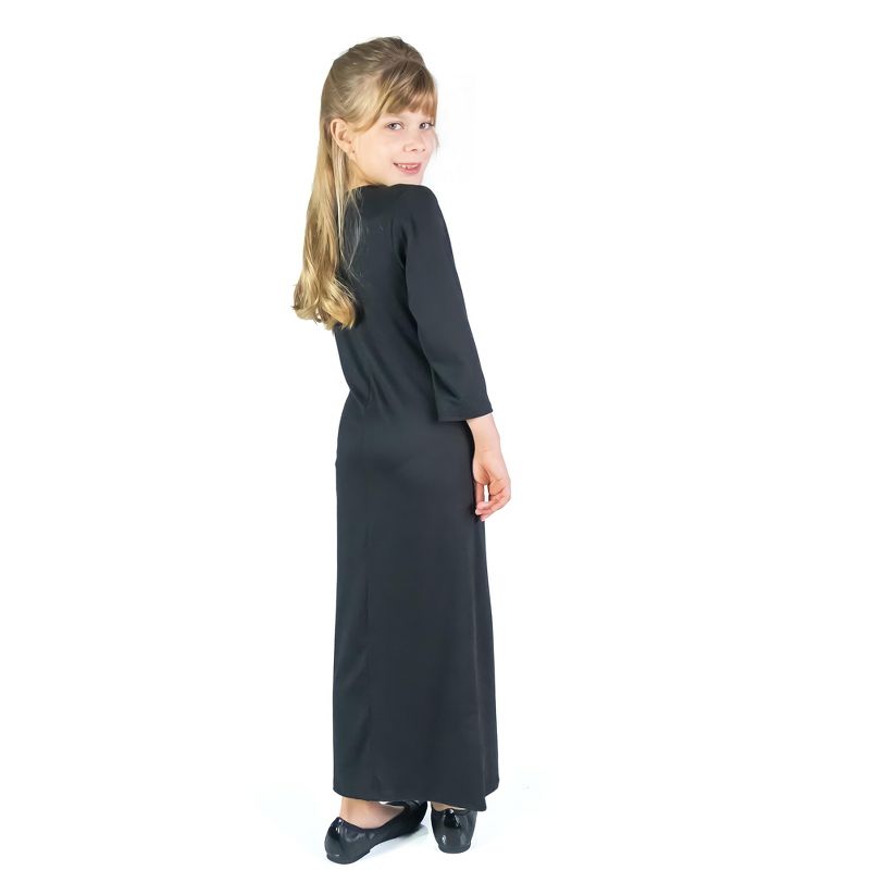 24seven Comfort Apparel Girls Long Sleeve Side Slit Maxi Dress Solid Color, 3 of 5