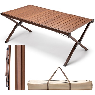 SKONYON Heavy-Duty Aluminum Camping Table Folding Picnic Table Embedded Tabletop with Carry Bag