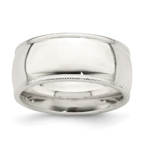 Black Bow Jewelry Men's 9mm Sterling Silver Half Round Milgrain Edge Comfort Fit Band - 1 of 4