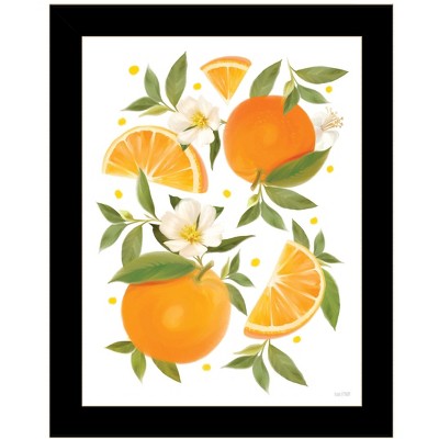 HomeRoots Citrus Orange Botanical Black Framed Print Wall Art