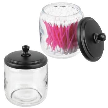 mDesign Round Glass Apothecary Canister Jar with Steel Lid, 2 Pack, Clear/Black