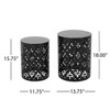 Modern Iron Patio Side Table with Floral Cut Design, Cylindrical Outdoor End Table, Iron-cut Outdoor End Table for Patio -Christopher Knight Home - 3 of 4