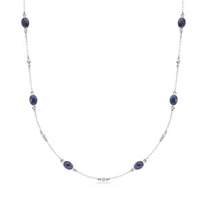 Ross-Simons 7.20 ct. t.w. Sapphire and .25 ct. t.w. Diamond Station Necklace in Sterling Silver - 1 of 3