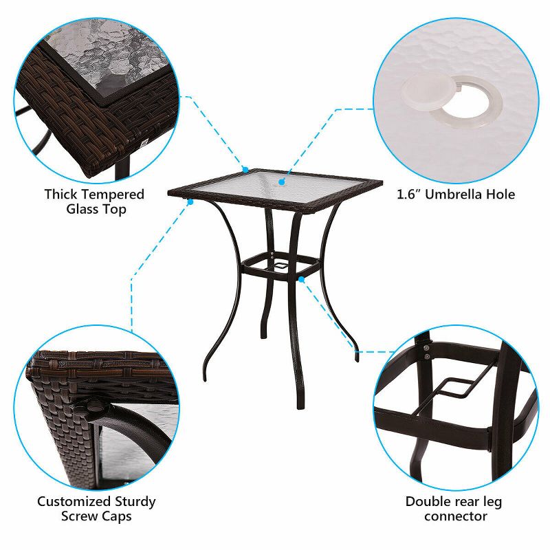 Outdoor Patio Rattan Wicker Bar Square Table Glass Top Yard Garden Furniture NEW, 4 of 9