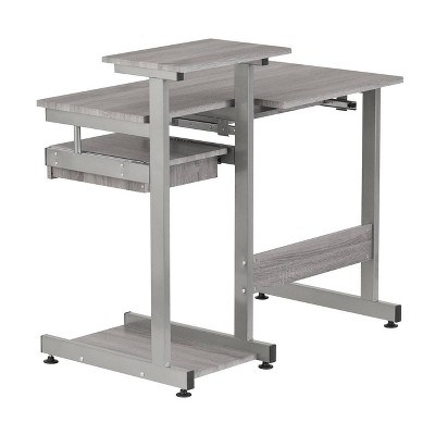Sleek Gray MDF and Steel Compact Computer Desk with Drawers