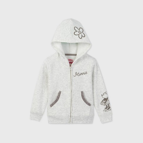 Toddler Girls' Minnie Mouse Hooded Zip-up Sweatshirt - Oatmeal Gray : Target