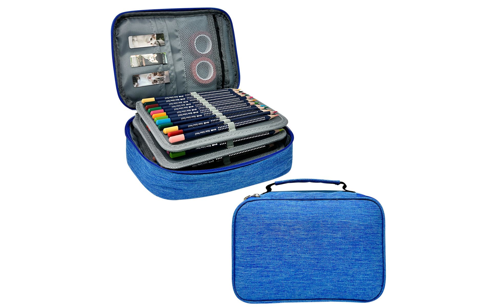 Wrapables Large Capacity 72 Slot Pencil Case for Colored Pencils, Stationery Pouch, Blue