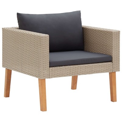 vidaXL Single Patio Sofa with Cushions Poly Rattan Beige