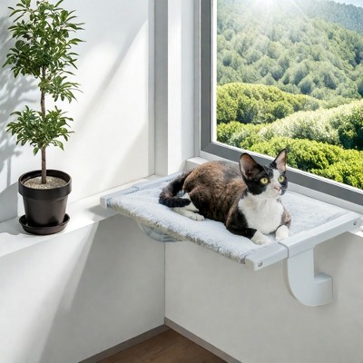 Mewoofun Pet Beds Cat Window Sill Perch for Indoor Cats Hammock Window Seat with Removable Covers, Cat Beds Bedside, White, 14.5"*9.4"*2.5"