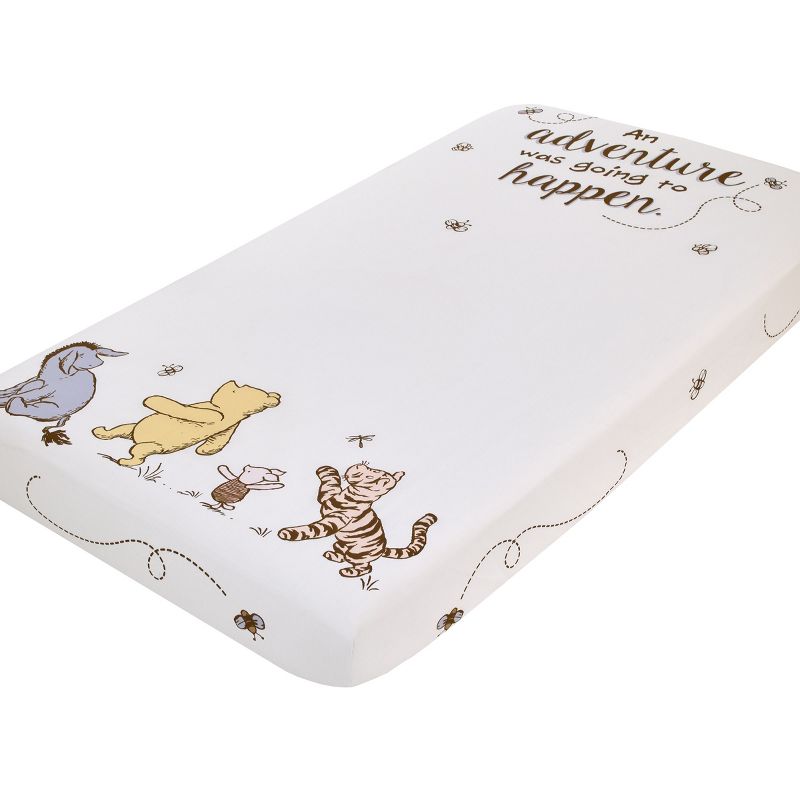 Disney Classic Pooh Hunny Fun with Piglet, Eeyore and Tigger White 100% Cotton Photo Op Nursery Fitted Crib Sheet, 1 of 7