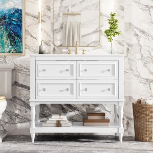Kumasinova White 36" Bathroom Vanity,Freestanding Vanity Cabinet with Ceramic Sink,4-Drawer,Solid Wood Frame,Bathroom Storage with 300LB Capacity - 1 of 4