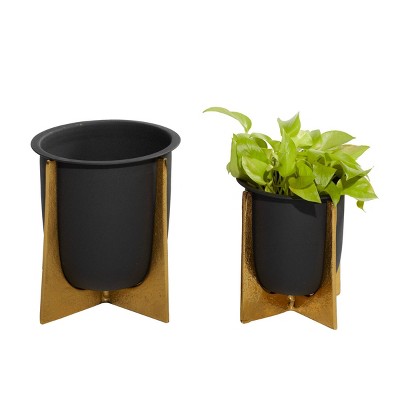 Set of 2 Metal Planters Gold/Black - Olivia & May