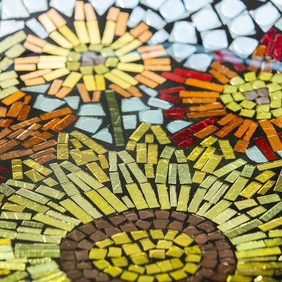 18" Mosaic Glass Bird Bath with Translucent and Metallic Finish
