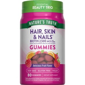 Nature's Truth Hair, Skin & Nails with Biotin Vegan Gummies - Natural Fruit - 80ct - 1 of 4