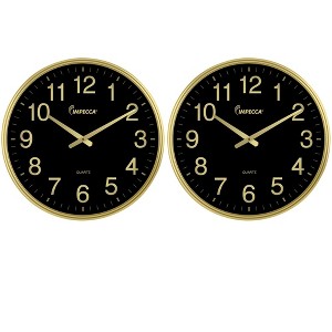 Impecca 18-inch Quiet Movement Wall Clock - Gold/Black 2-Pack - 1 of 3